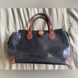 Brahmin Vintage Black and Brown Leather Handbag